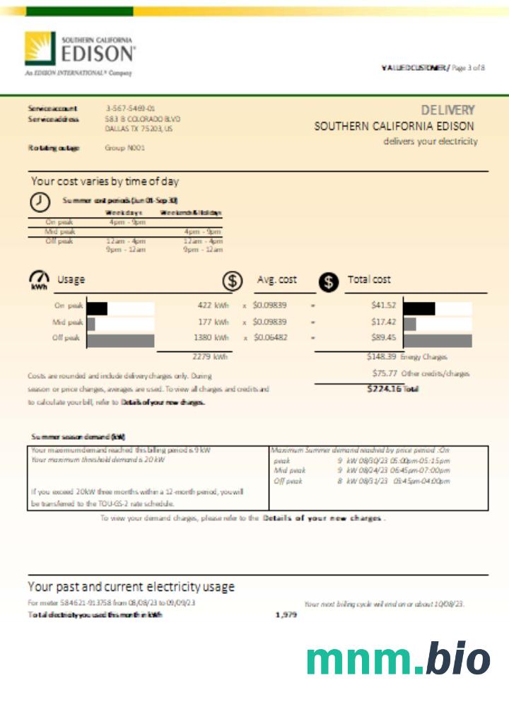 Southern California EDISON rachunek za usługi komunalne, page 3